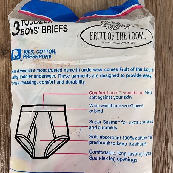 Vintage 1992 Fruit Of The Loom Toddler Boys 2T/3T Briefs 3-Pack Made In USA - Picture 5 of 8